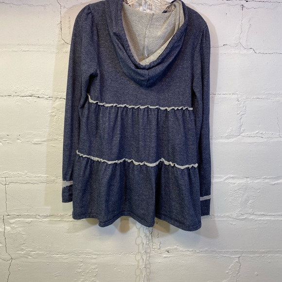 12PM by Monday Ami Womens Swing Zip Up Hoodie Cotton Denim Look Sweatshirt - Picture 10 of 12